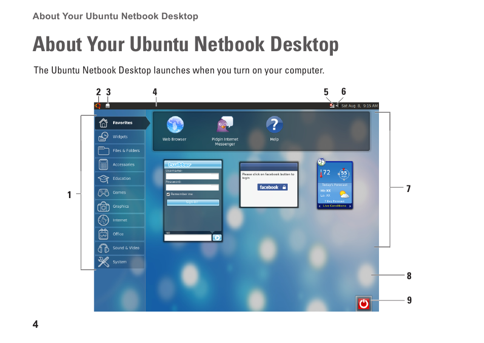 About your ubuntu netbook desktop | Dell Inspiron Zino (300, Late 2009) User Manual | Page 6 / 24