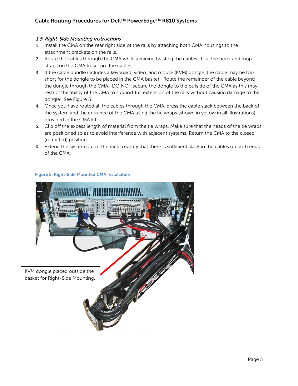 5 right-side mounting instructions, Right-side mounting instructions, Figure 5: right-side mounted cma installation | Dell PowerEdge Rack Enclosure 4220 User Manual | Page 7 / 9