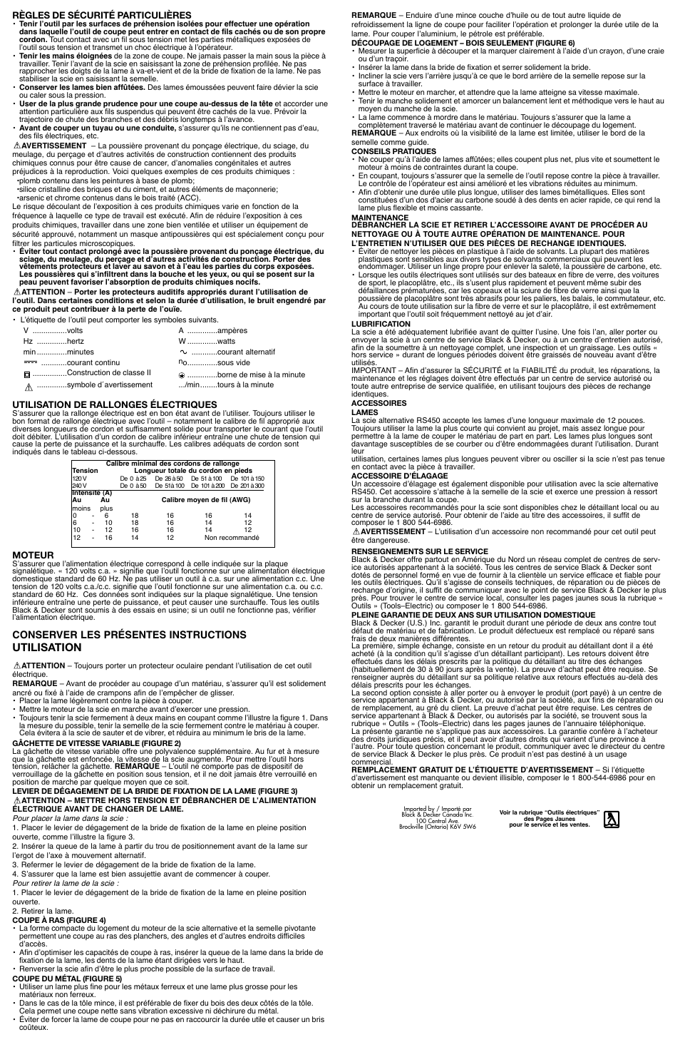 Utilisation, Conserver les présentes instructions | Black & Decker RS450 User Manual | Page 3 / 5