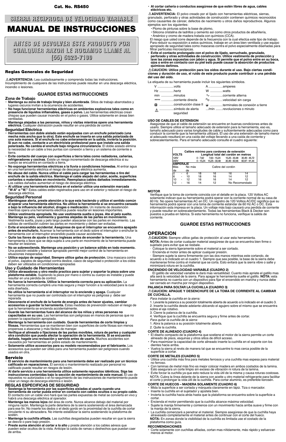 Manual de instrucciones | Black & Decker RS450 User Manual | Page 4 / 5