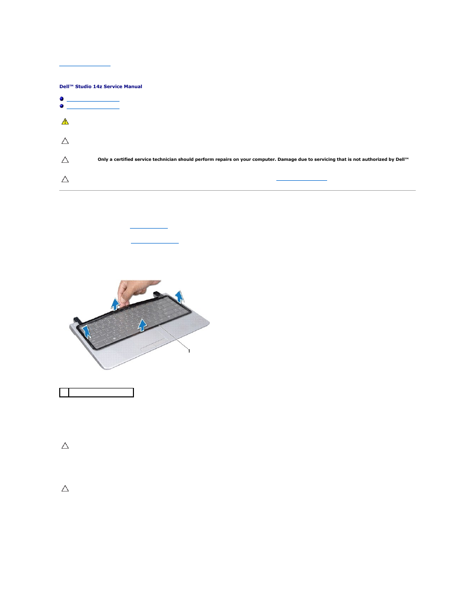 Keyboard, Removing the keyboard | Dell Studio 1440 (Mid 2009) User Manual | Page 31 / 53