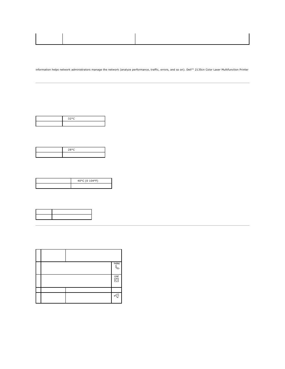 Environment, Cables, Mib compatibility | Operation, Print quality guarantee, Storage, Altitude | Dell 2135cn Color Laser Printer User Manual | Page 189 / 260