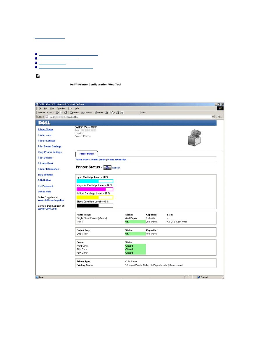 Dell printer configuration web tool | Dell 2135cn Color Laser Printer User Manual | Page 214 / 260