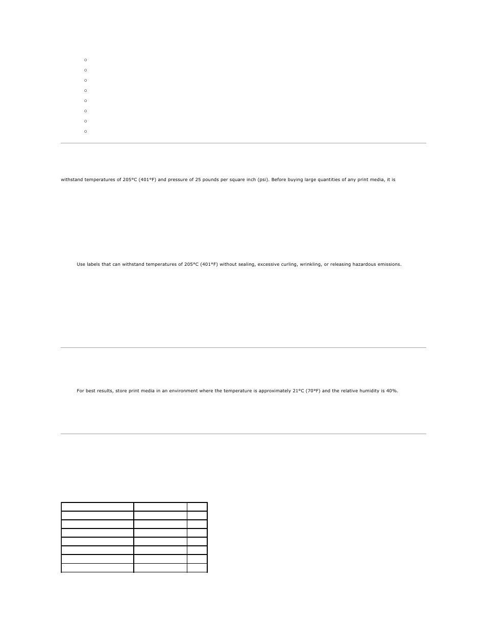 Labels, Storing print media, Identifying print media sources and specifications | Supported paper sizes | Dell 2135cn Color Laser Printer User Manual | Page 252 / 260