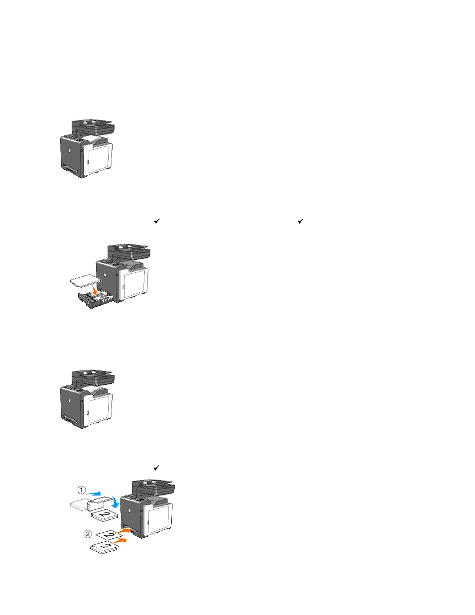 When using the tray 1, When using the single sheet feeder | Dell 2135cn Color Laser Printer User Manual | Page 259 / 260