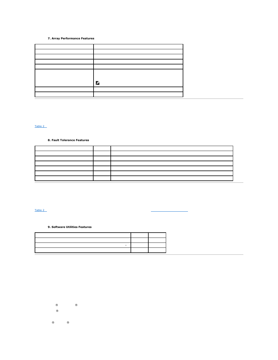 Fault tolerance features, Software utilities, Operating system software drivers | Table 2, Operating system drivers | Dell PERC 4/DC User Manual | Page 52 / 92