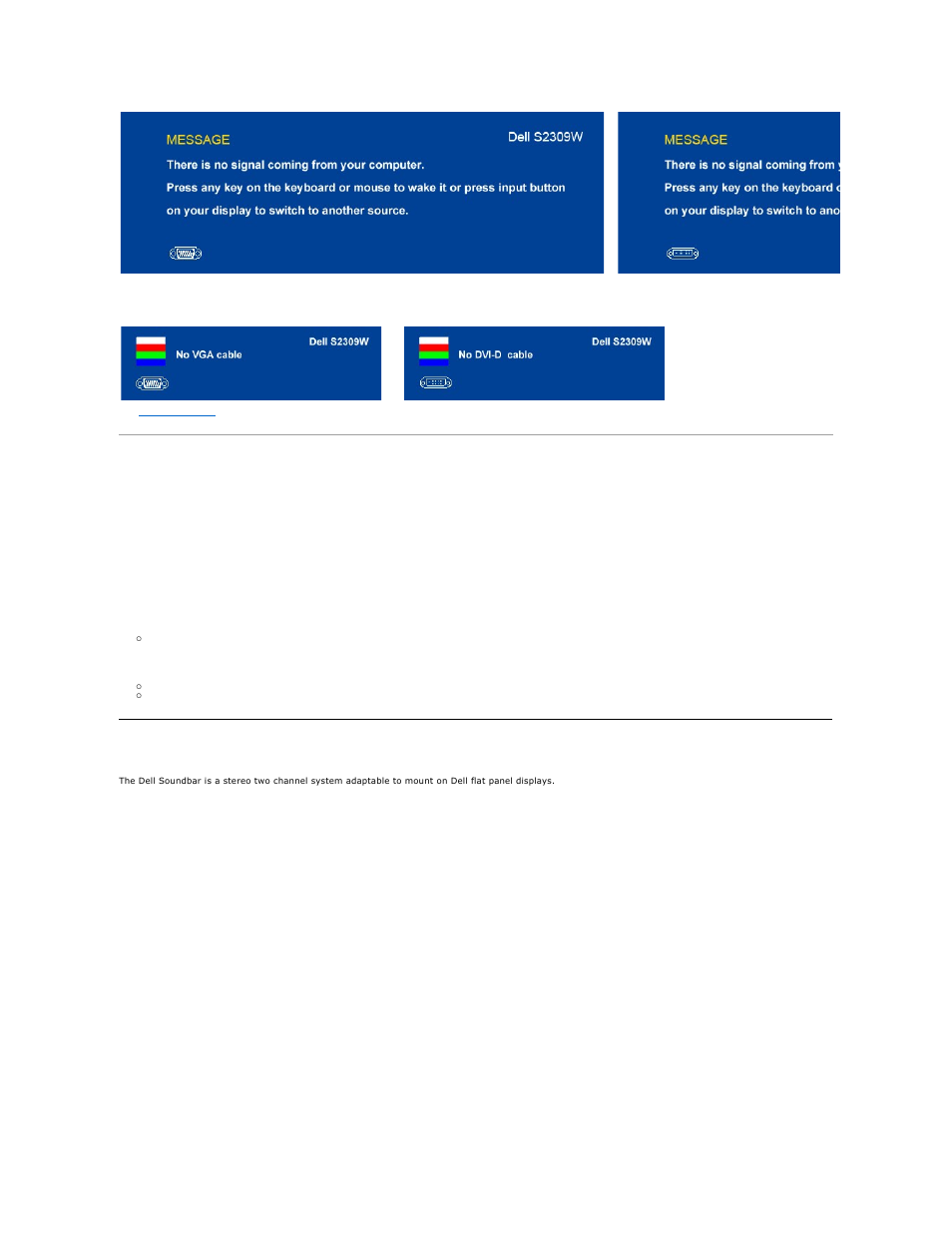 Setting the optimal resolution, Using the dell soundbar (optional) | Dell S2309WFP Monitor User Manual | Page 21 / 30