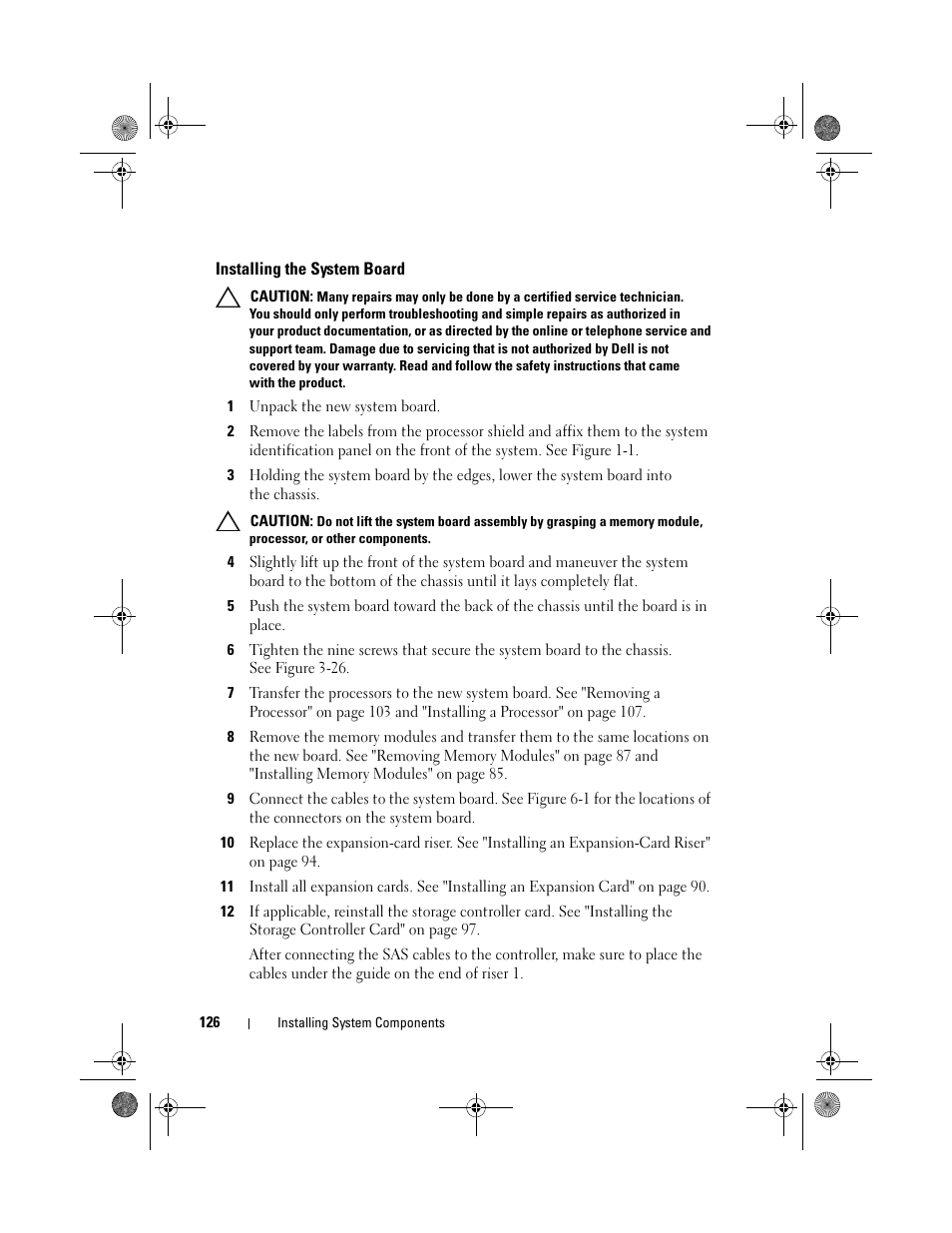 Installing the system board | Dell PowerVault DL2200 User Manual | Page 126 / 164