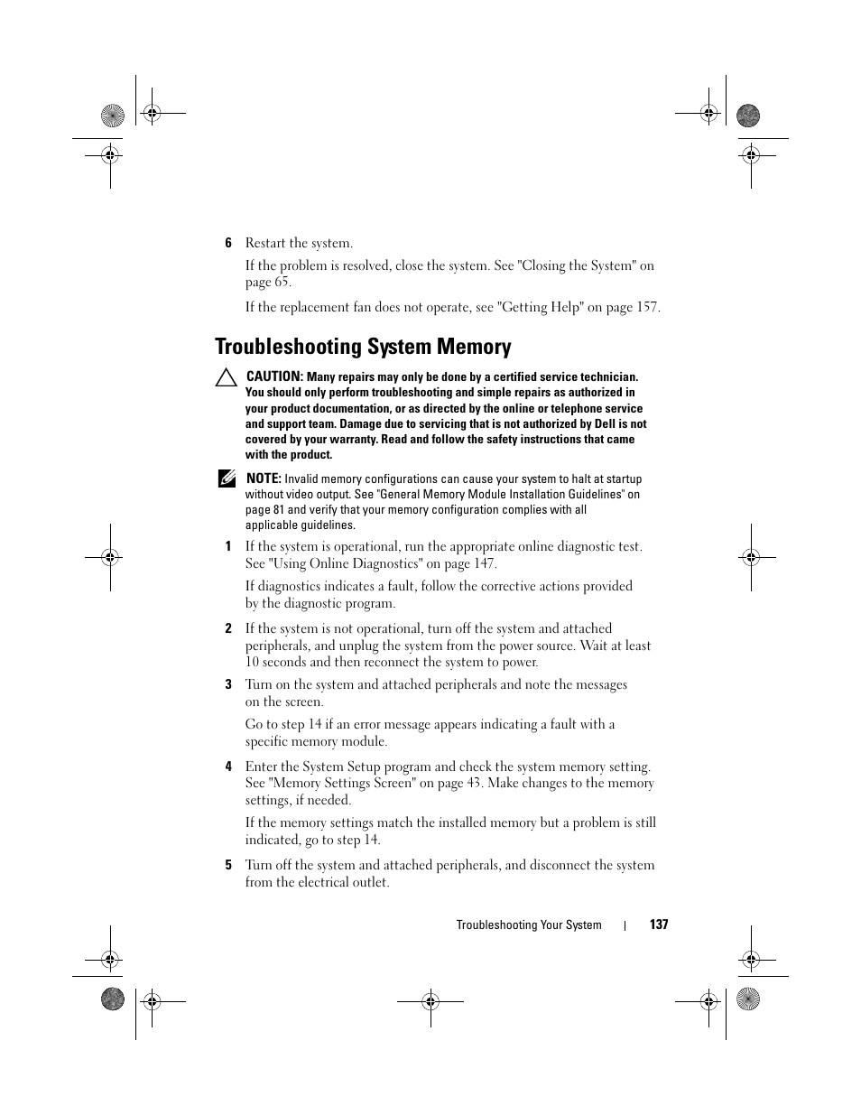 Troubleshooting system memory | Dell PowerVault DL2200 User Manual | Page 137 / 164