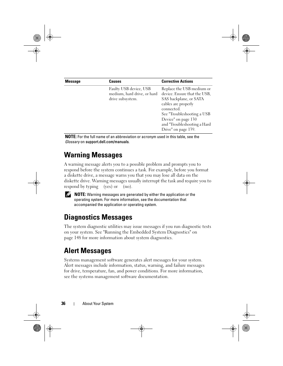 Warning messages, Diagnostics messages, Alert messages | Dell PowerVault DL2200 User Manual | Page 36 / 164
