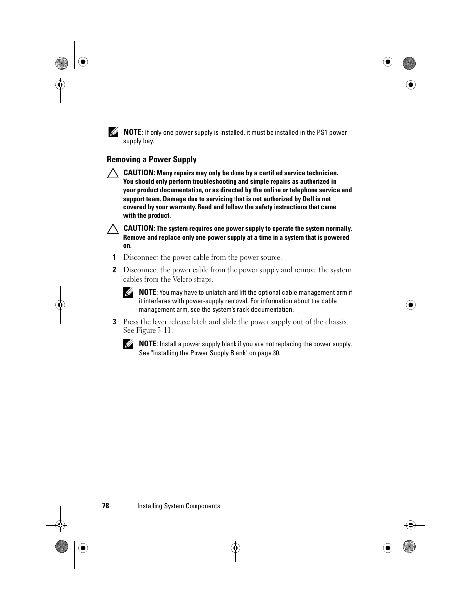 Removing a power supply | Dell PowerVault DL2200 User Manual | Page 78 / 164