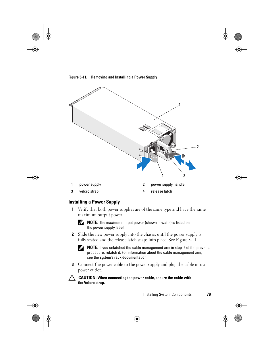 Installing a power supply | Dell PowerVault DL2200 User Manual | Page 79 / 164