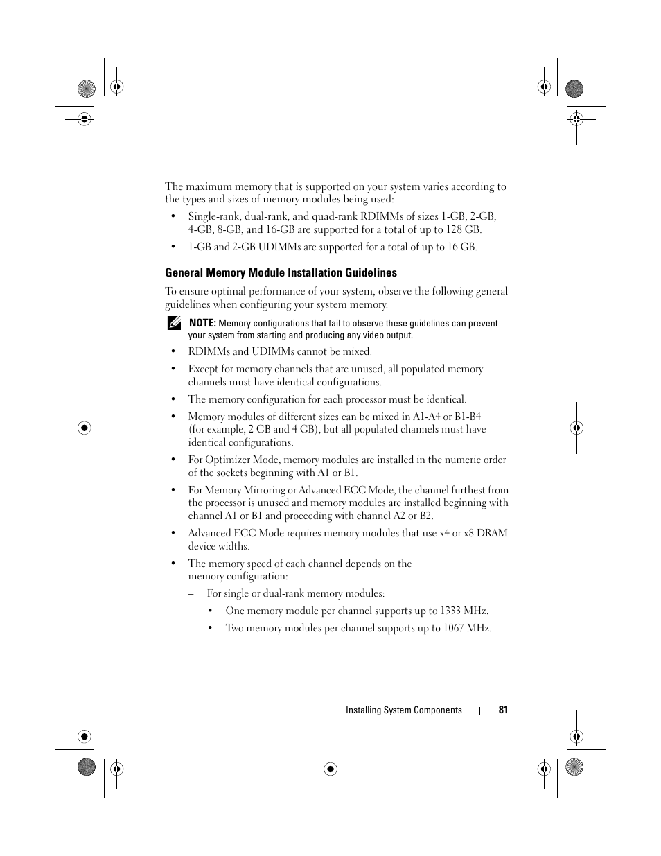 General memory module installation guidelines | Dell PowerVault DL2200 User Manual | Page 81 / 164