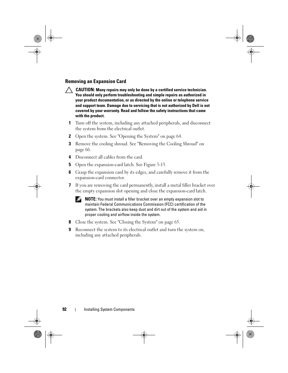 Removing an expansion card | Dell PowerVault DL2200 User Manual | Page 92 / 164