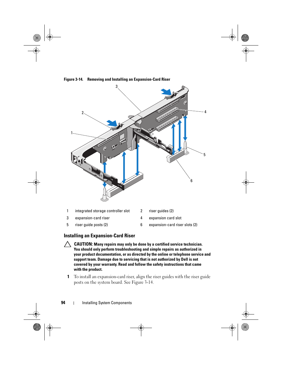 Installing an expansion-card riser | Dell PowerVault DL2200 User Manual | Page 94 / 164