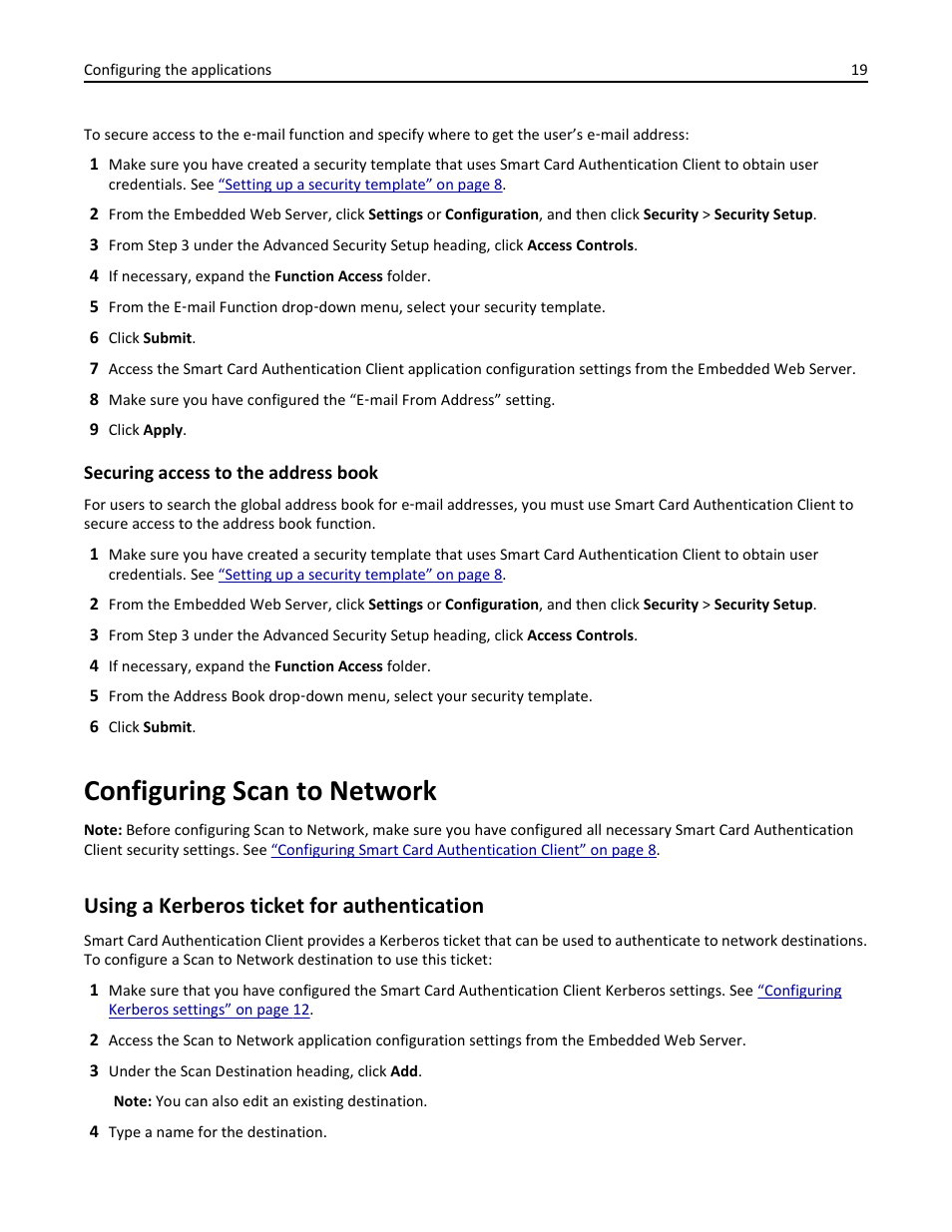 Configuring scan to network, Using a kerberos ticket for authentication, Securing access to the address | Dell B3465dnf Mono Laser Multifunction Printer User Manual | Page 19 / 52