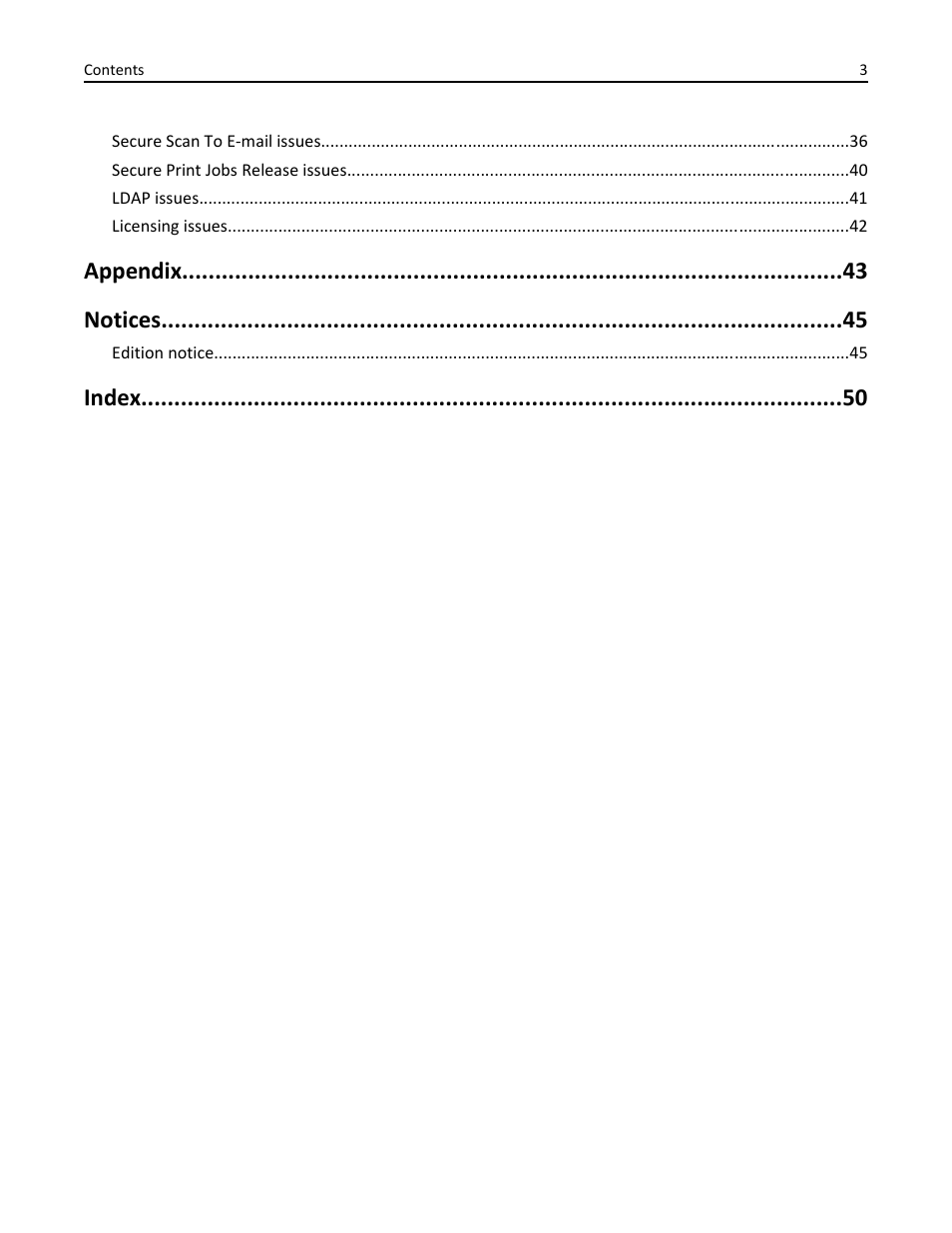 Appendix notices, Index | Dell B3465dnf Mono Laser Multifunction Printer User Manual | Page 3 / 52