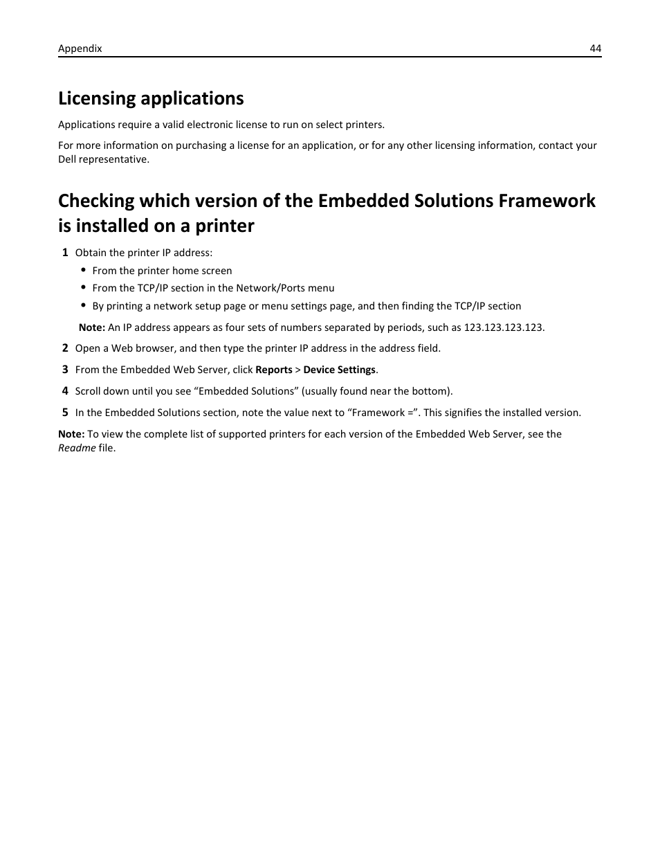 Licensing applications, Checking which version of, Checking which version of the | Checking which | Dell B3465dnf Mono Laser Multifunction Printer User Manual | Page 44 / 52