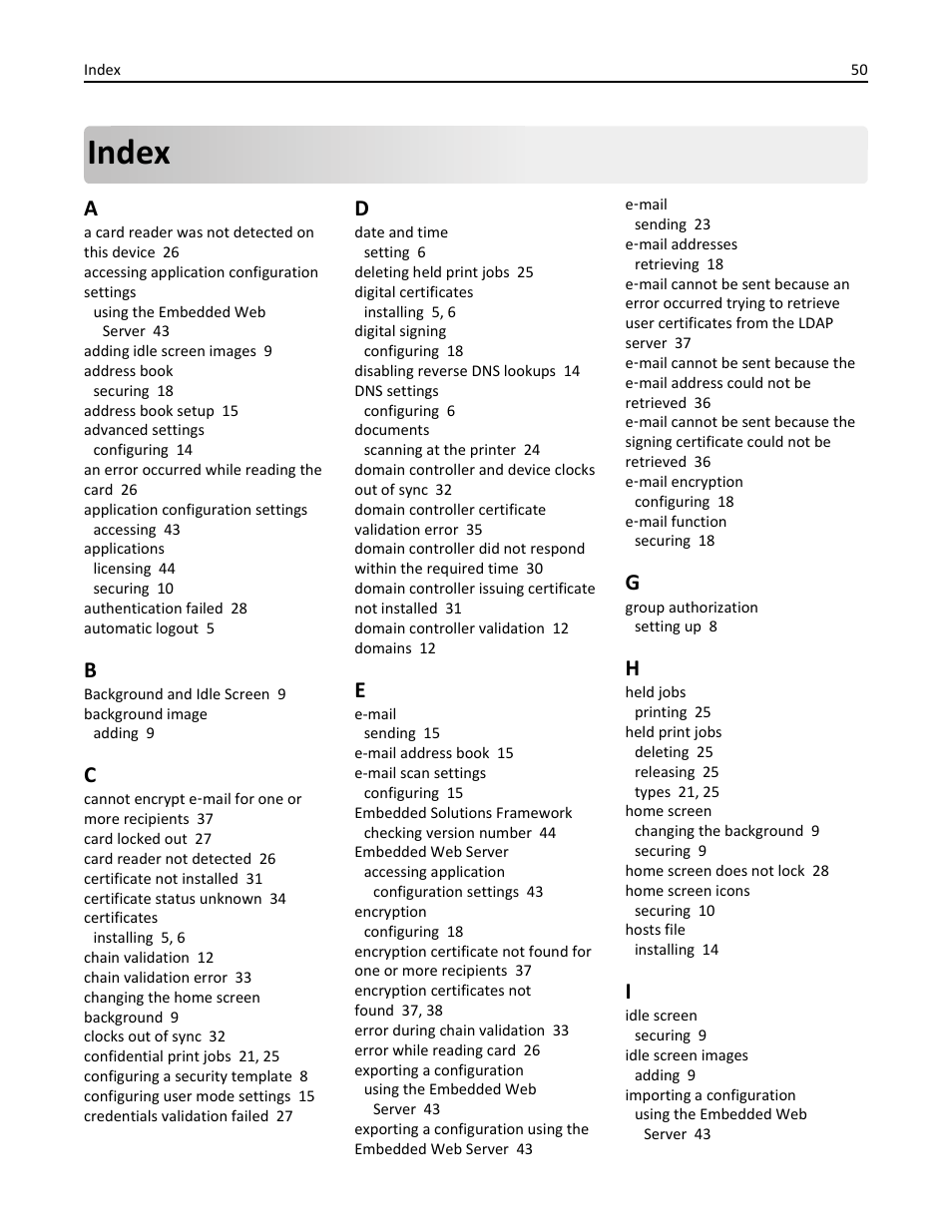 Index | Dell B3465dnf Mono Laser Multifunction Printer User Manual | Page 50 / 52