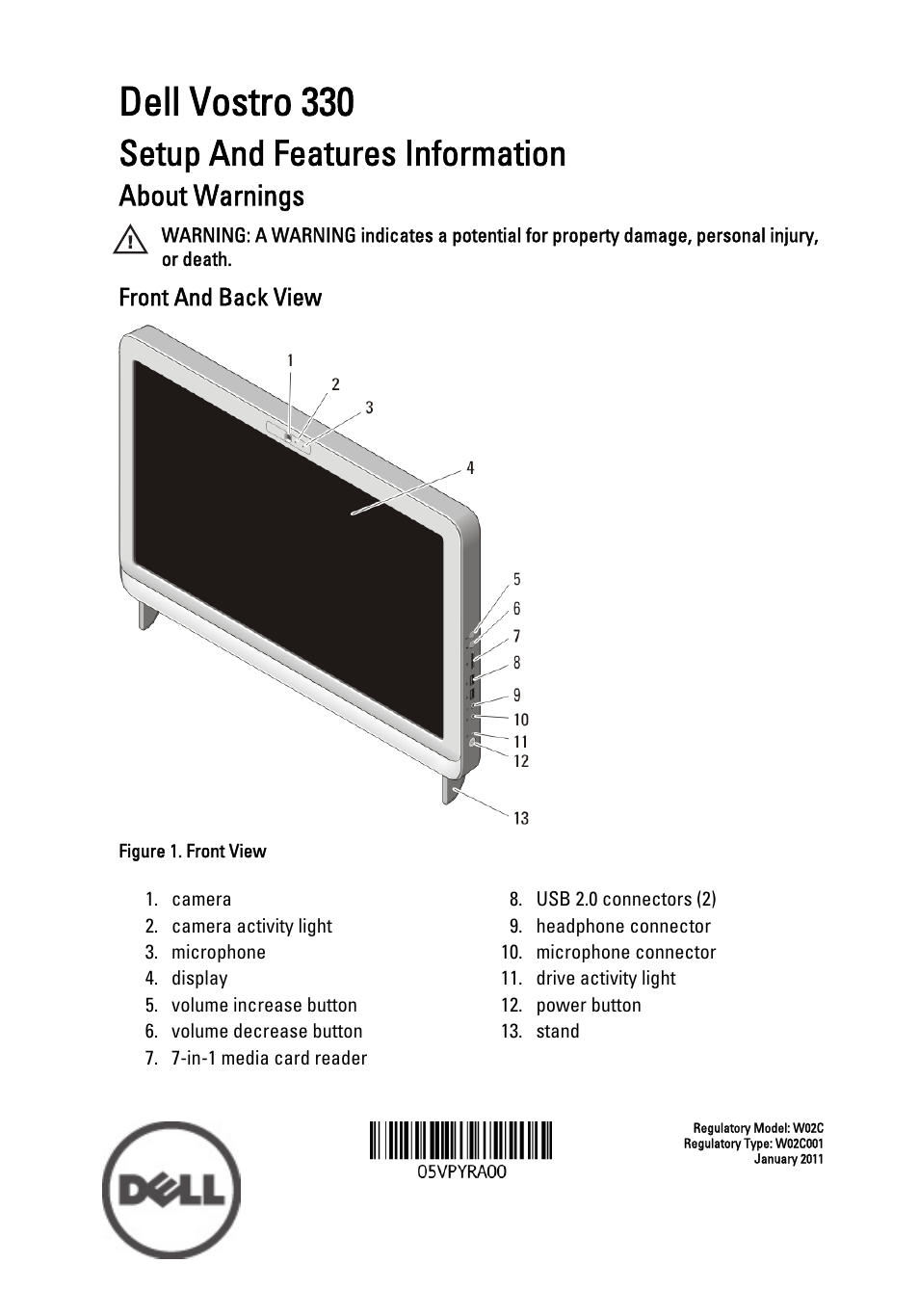 Dell Vostro 330 (Early 2011) User Manual | 7 pages