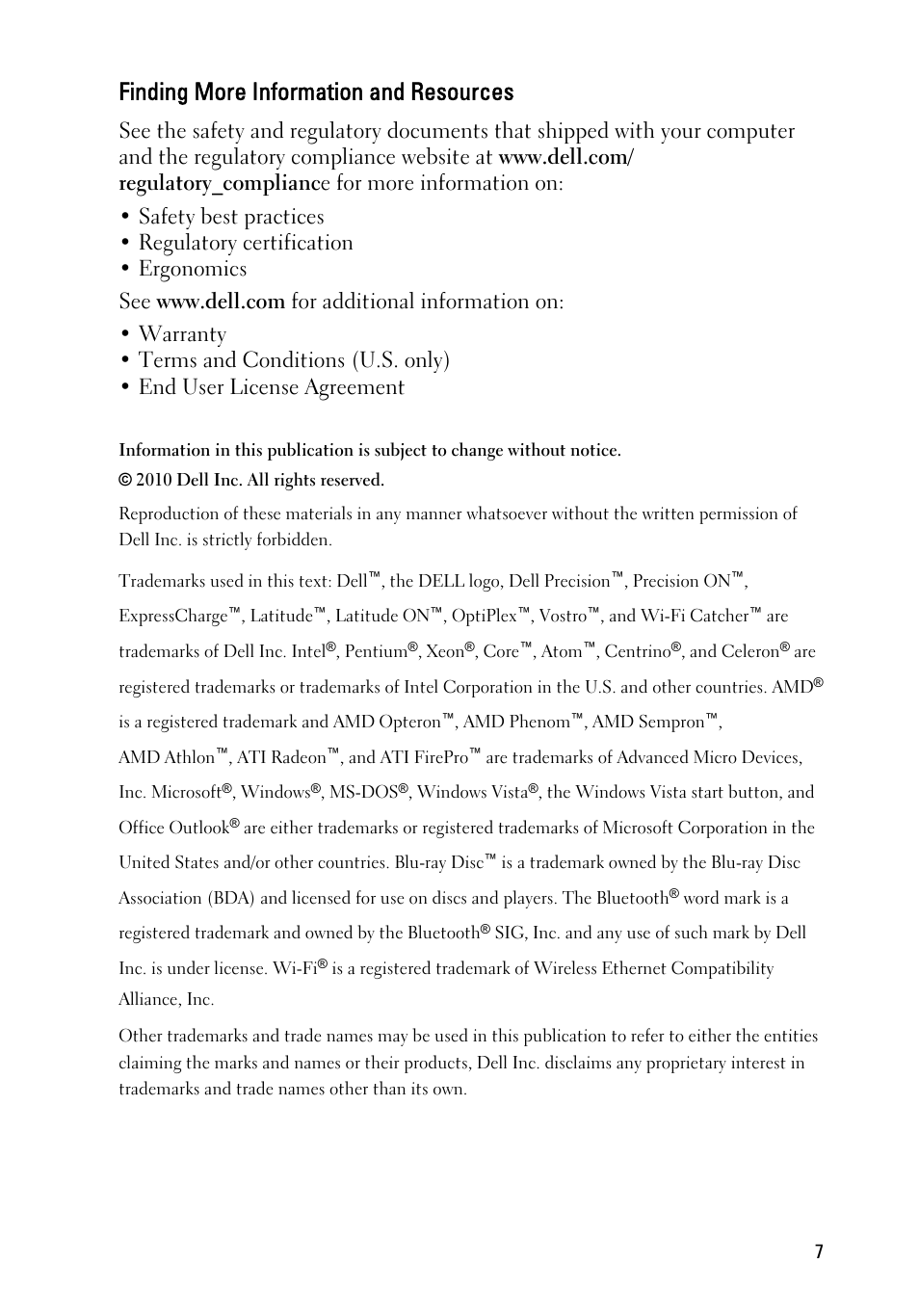 Finding more information and resources | Dell Vostro 330 (Early 2011) User Manual | Page 7 / 7