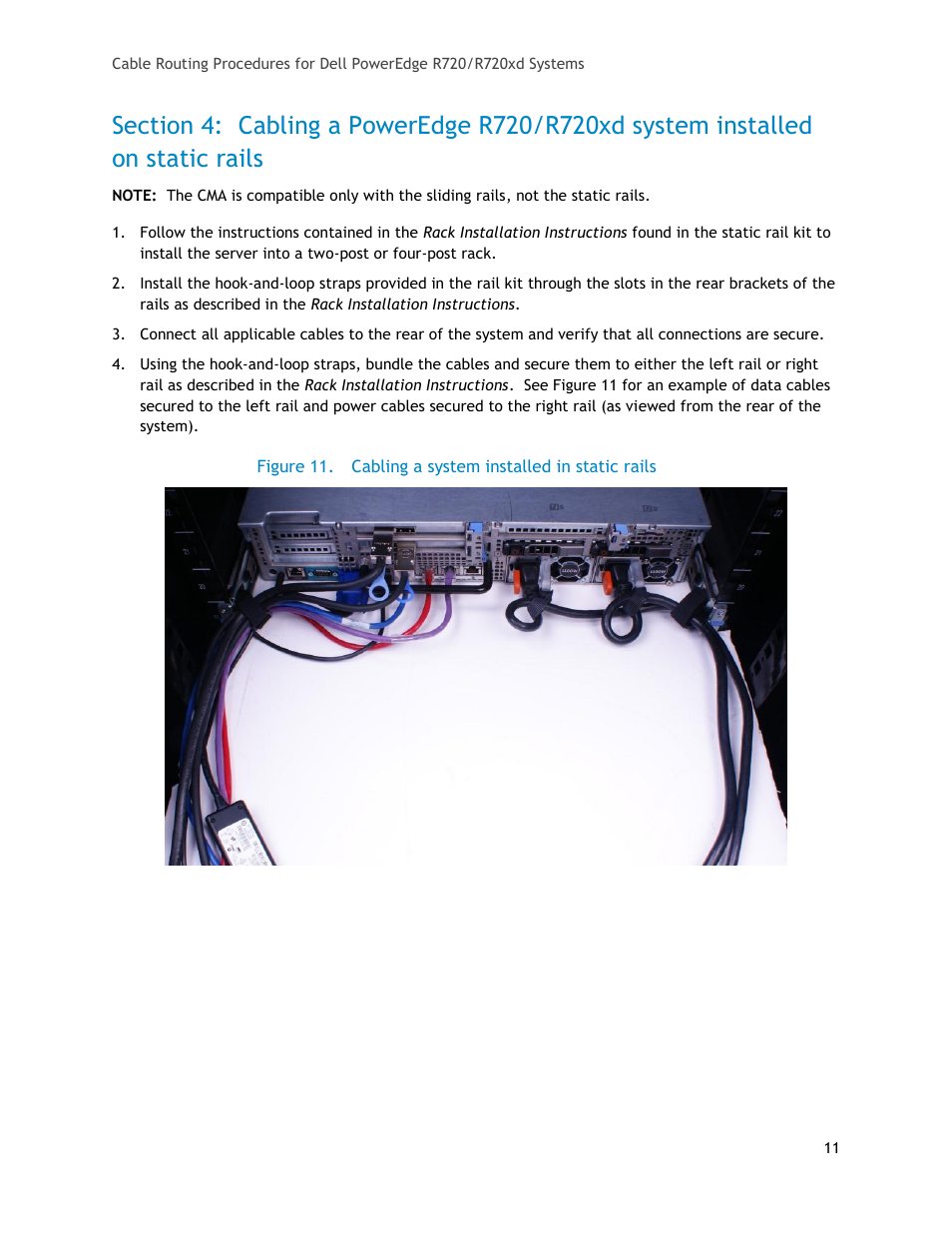 Figure 11, Cabling a system installed in static rails | Dell PowerEdge Rack Enclosure 4820 User Manual | Page 11 / 11