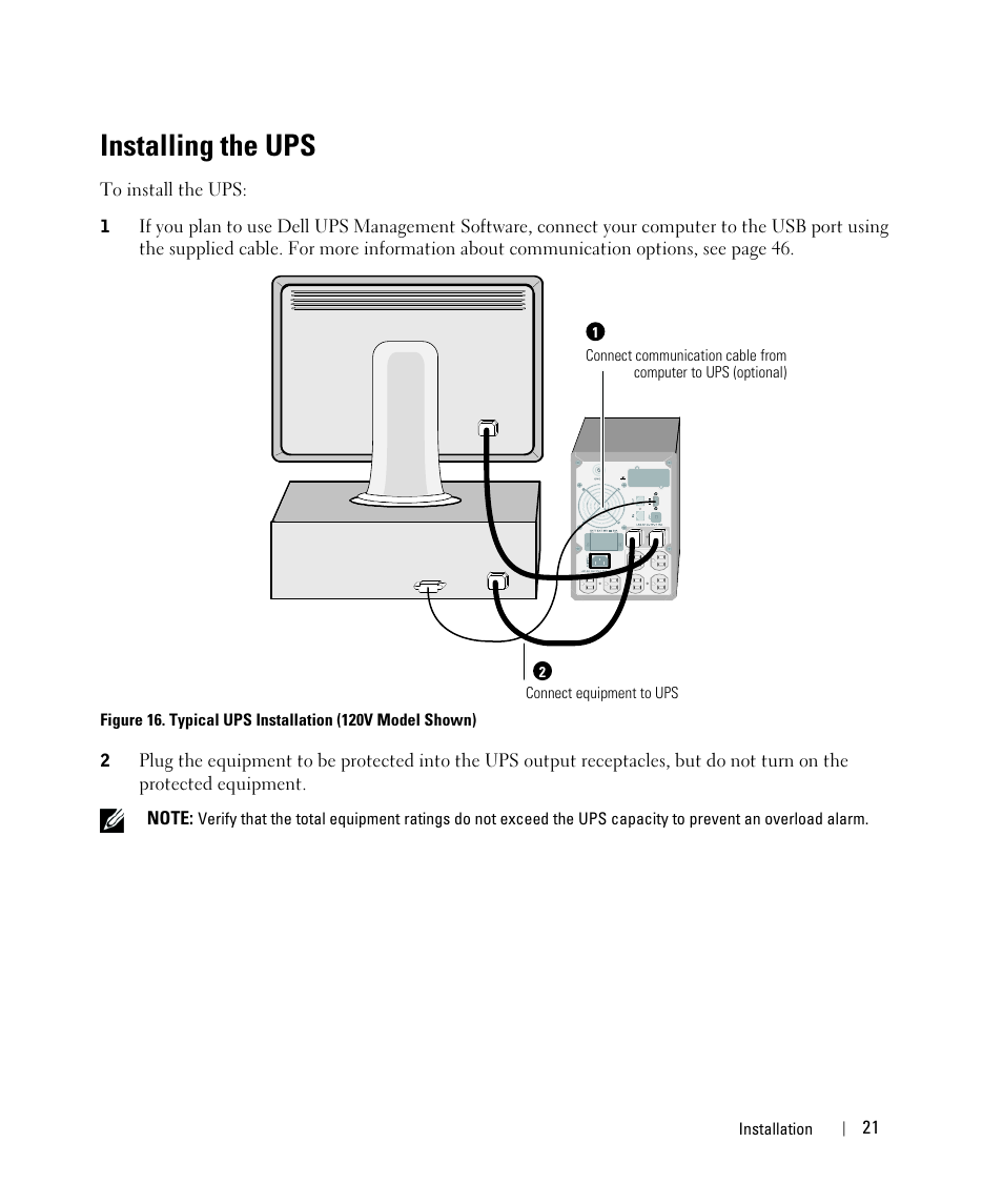 Installing the ups | Dell UPS 1920T User Manual | Page 21 / 63