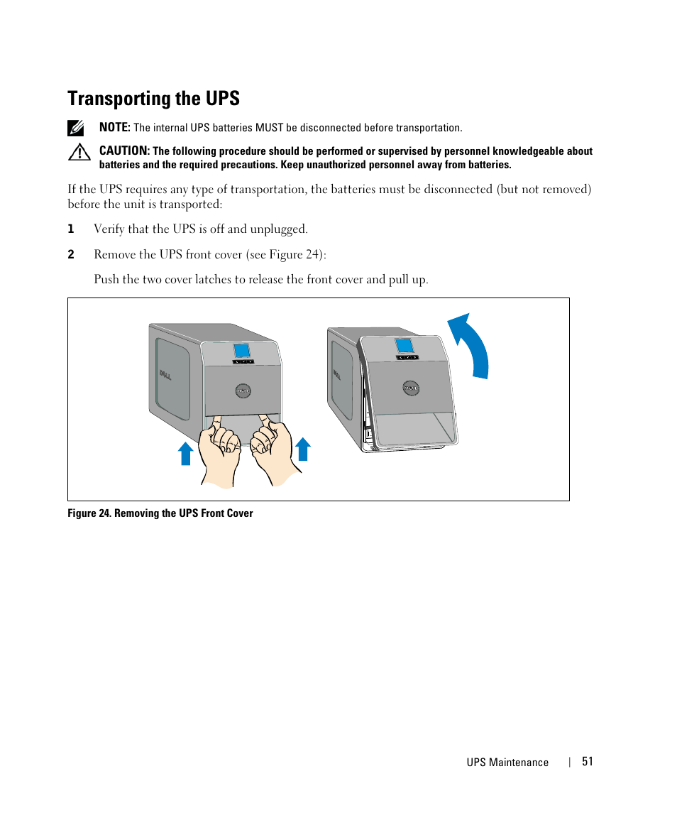 Transporting the ups | Dell UPS 1920T User Manual | Page 51 / 63