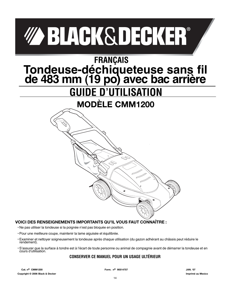 Guide d’utilisation, Français, Modèle cmm1200 | Black & Decker 90514757 User Manual | Page 14 / 32