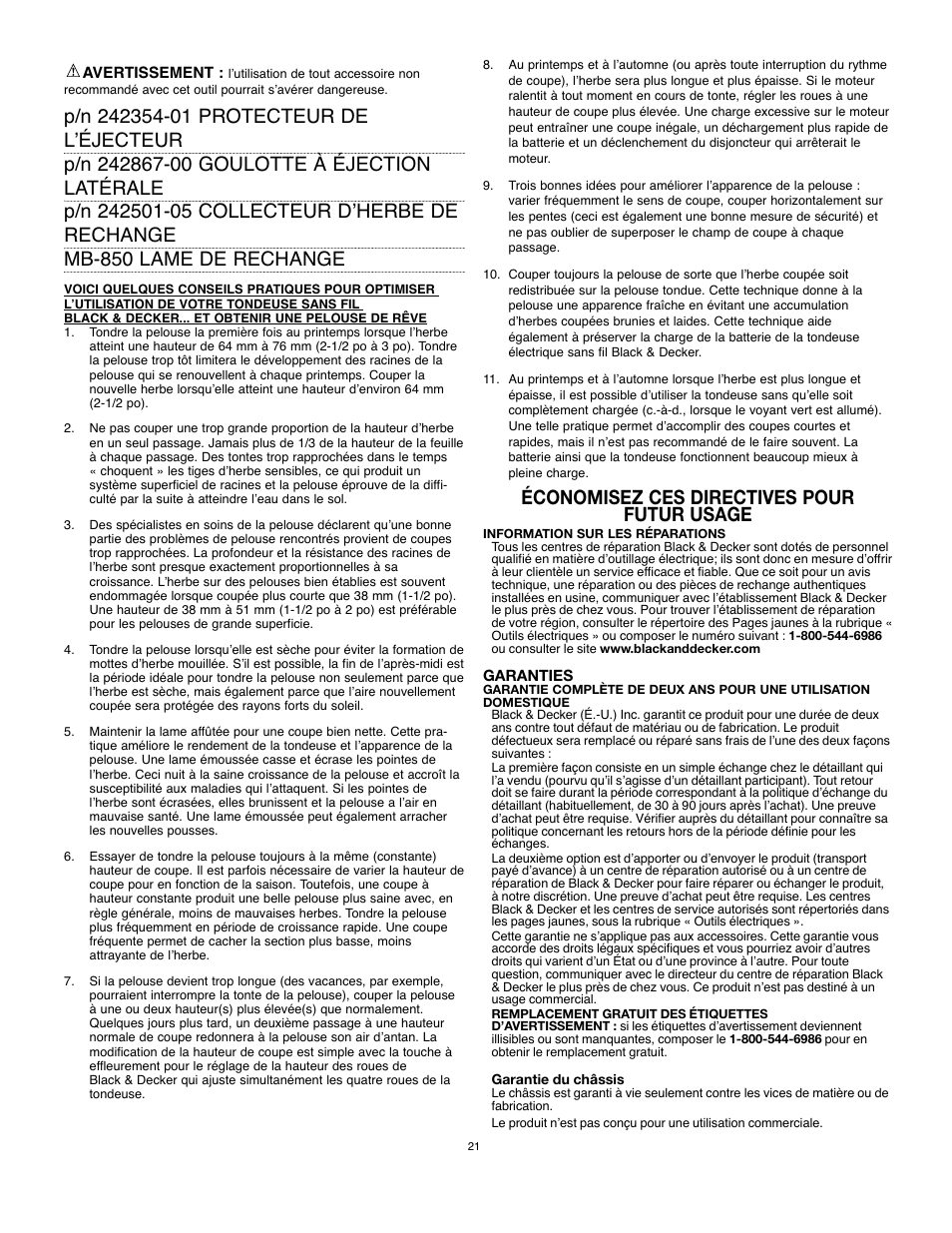 Économisez ces directives pour futur usage | Black & Decker 90514757 User Manual | Page 21 / 32