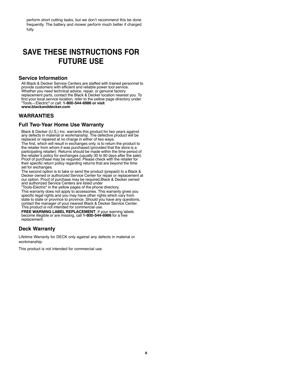 Save these instructions for future use | Black & Decker 90514757 User Manual | Page 8 / 32