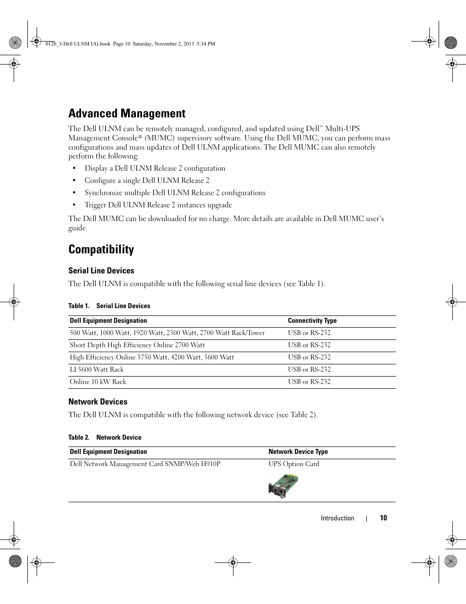 Advanced management, Compatibility | Dell UPS 1000T User Manual | Page 10 / 147