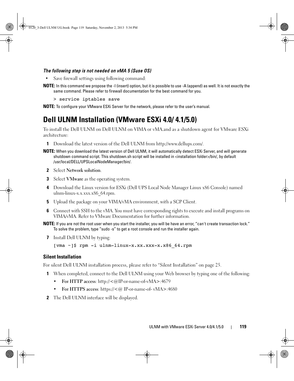 Dell ulnm installation (vmware esxi 4.0/ 4.1/5.0), Silent installation | Dell UPS 1000T User Manual | Page 119 / 147