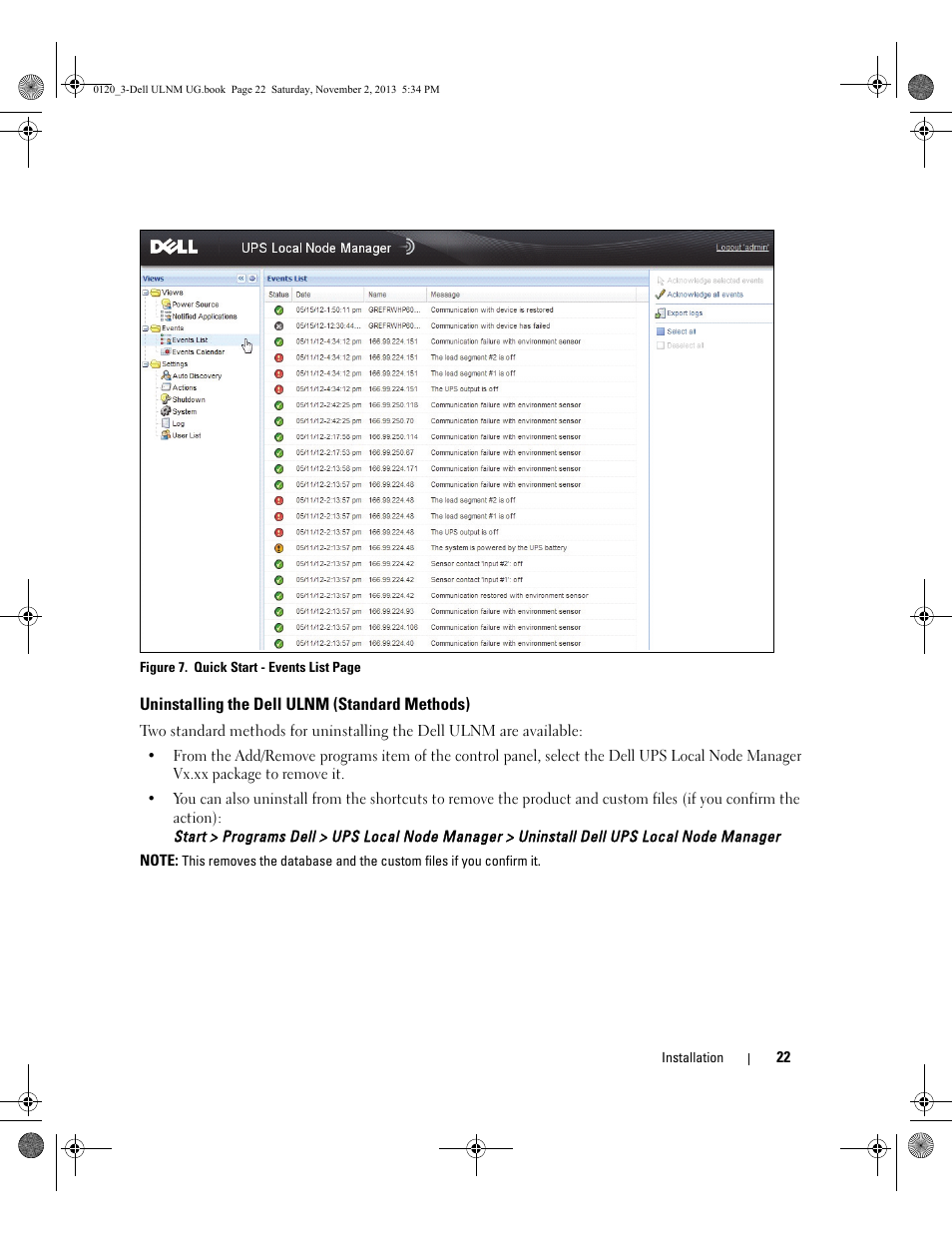 Uninstalling the dell ulnm (standard methods) | Dell UPS 1000T User Manual | Page 22 / 147