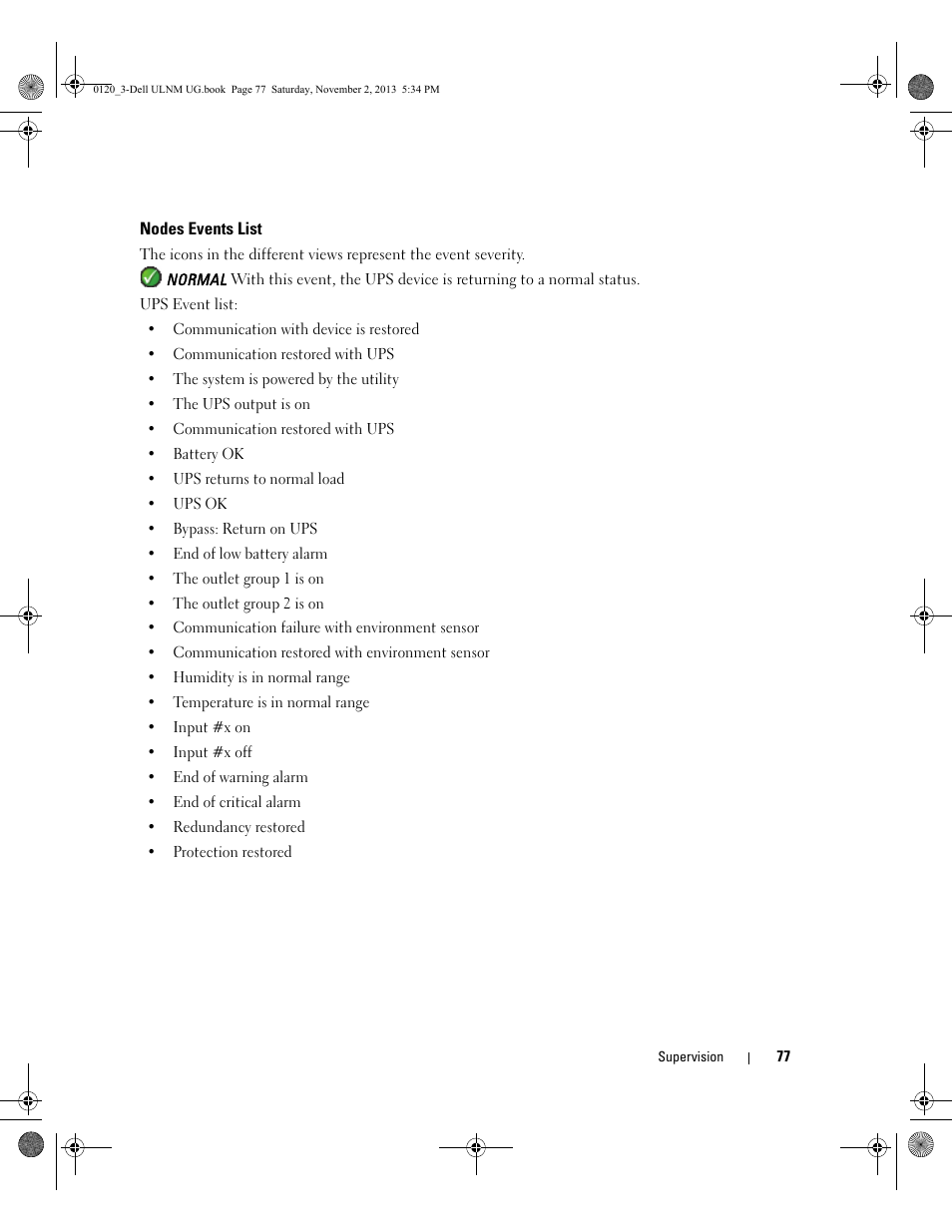 Nodes events list | Dell UPS 1000T User Manual | Page 77 / 147