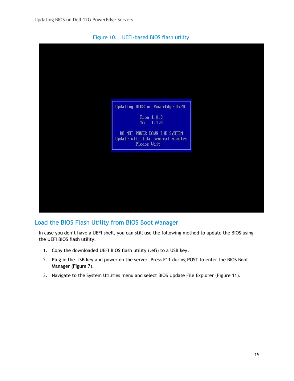 Load the bios flash utility from bios boot manager, Figure 10, Uefi-based bios flash utility | Dell POWEREDGE R620 User Manual | Page 15 / 29