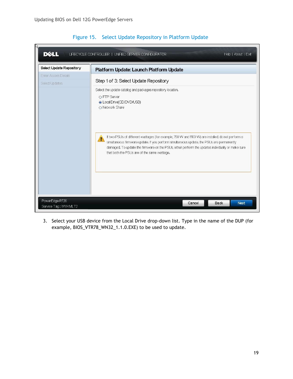 Figure 15, Select update repository in platform update | Dell POWEREDGE R620 User Manual | Page 19 / 29