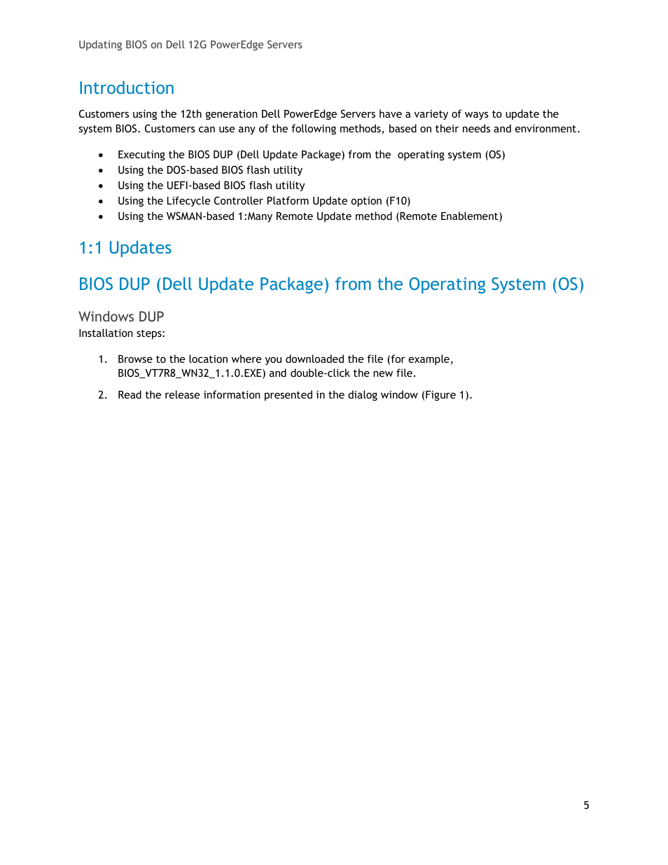 Introduction, 1 updates, Windows dup | Dell POWEREDGE R620 User Manual | Page 5 / 29