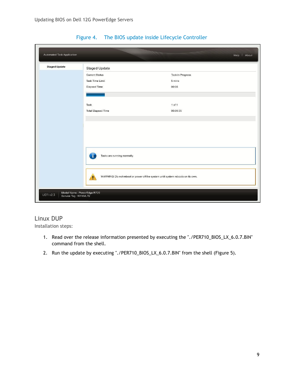 Linux dup, Figure 4, The bios update inside lifecycle controller | Dell POWEREDGE R620 User Manual | Page 9 / 29