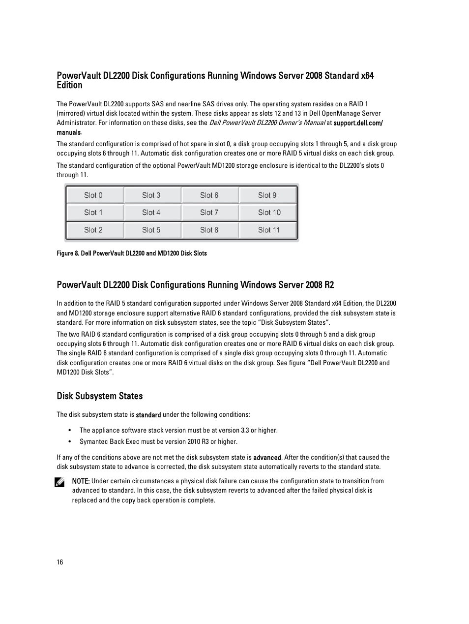 Disk subsystem states | Dell PowerVault DL2000 User Manual | Page 16 / 69