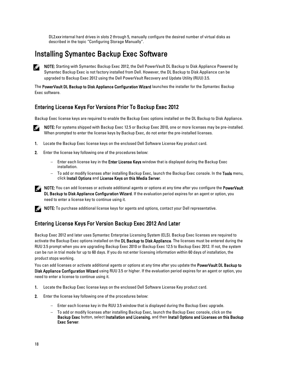 Installing symantec backup exec software | Dell PowerVault DL2000 User Manual | Page 18 / 69