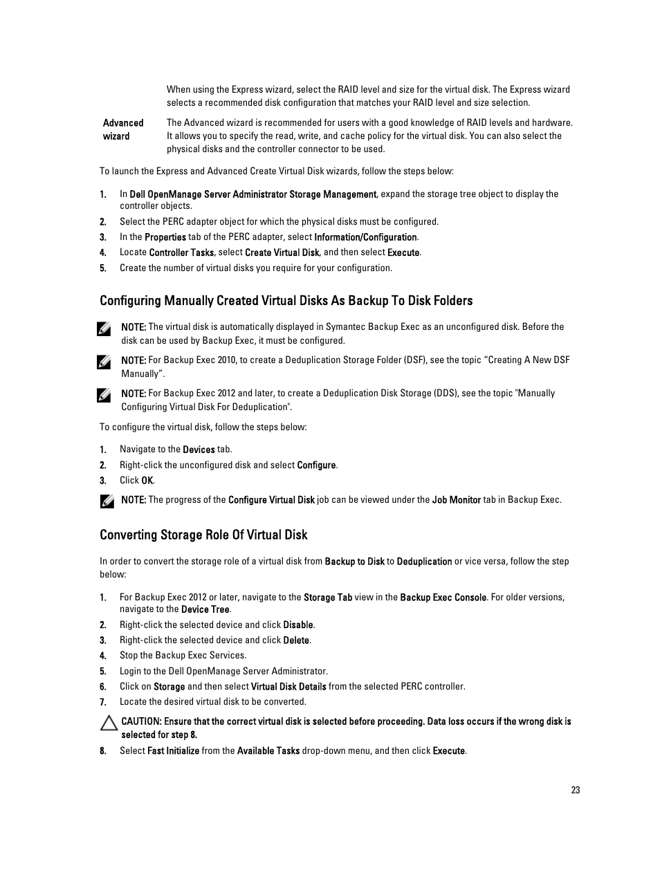 Converting storage role of virtual disk | Dell PowerVault DL2000 User Manual | Page 23 / 69