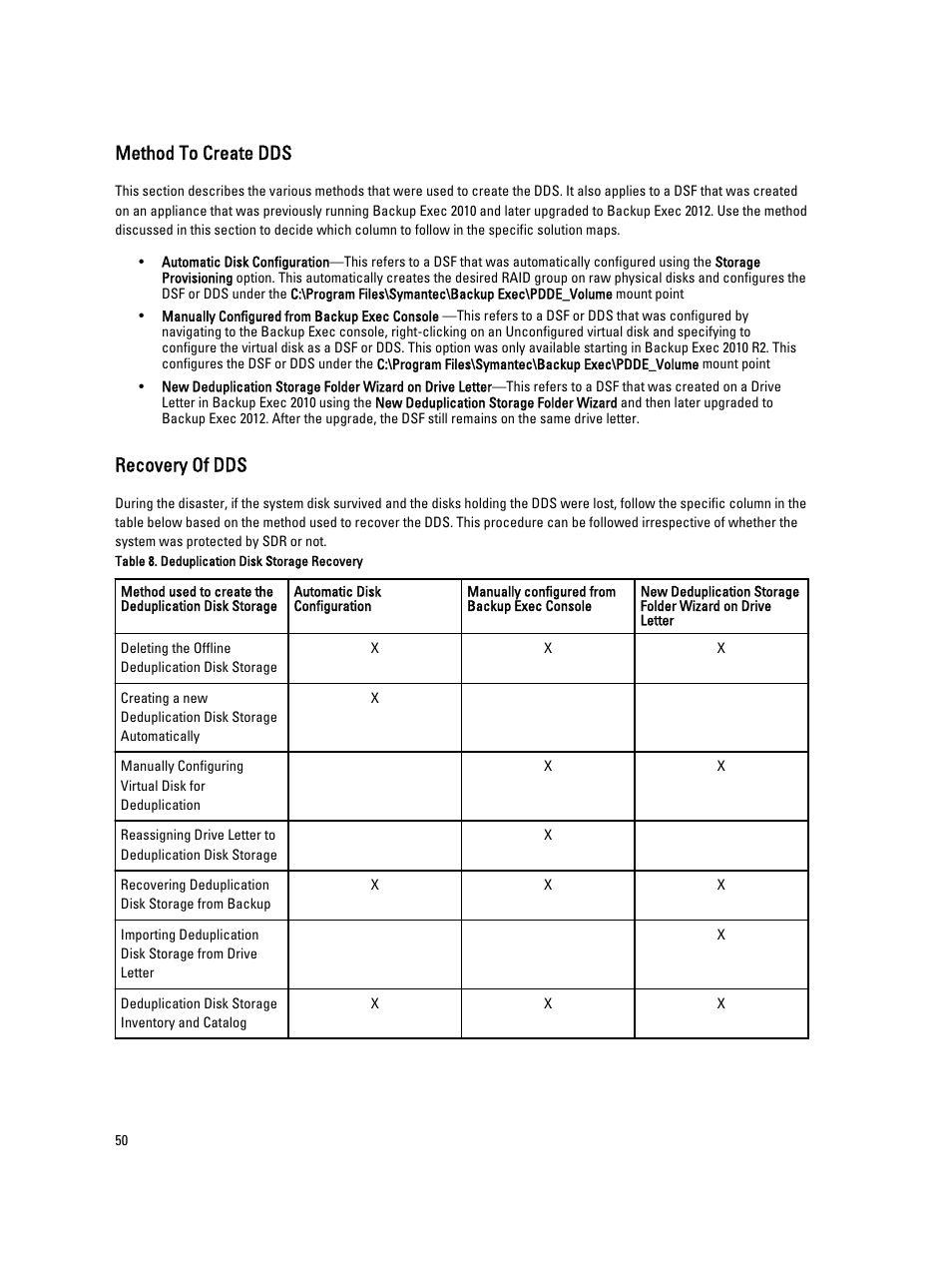 Method to create dds, Recovery of dds | Dell PowerVault DL2000 User Manual | Page 50 / 69