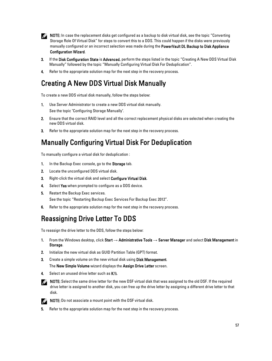 Creating a new dds virtual disk manually, Reassigning drive letter to dds | Dell PowerVault DL2000 User Manual | Page 57 / 69