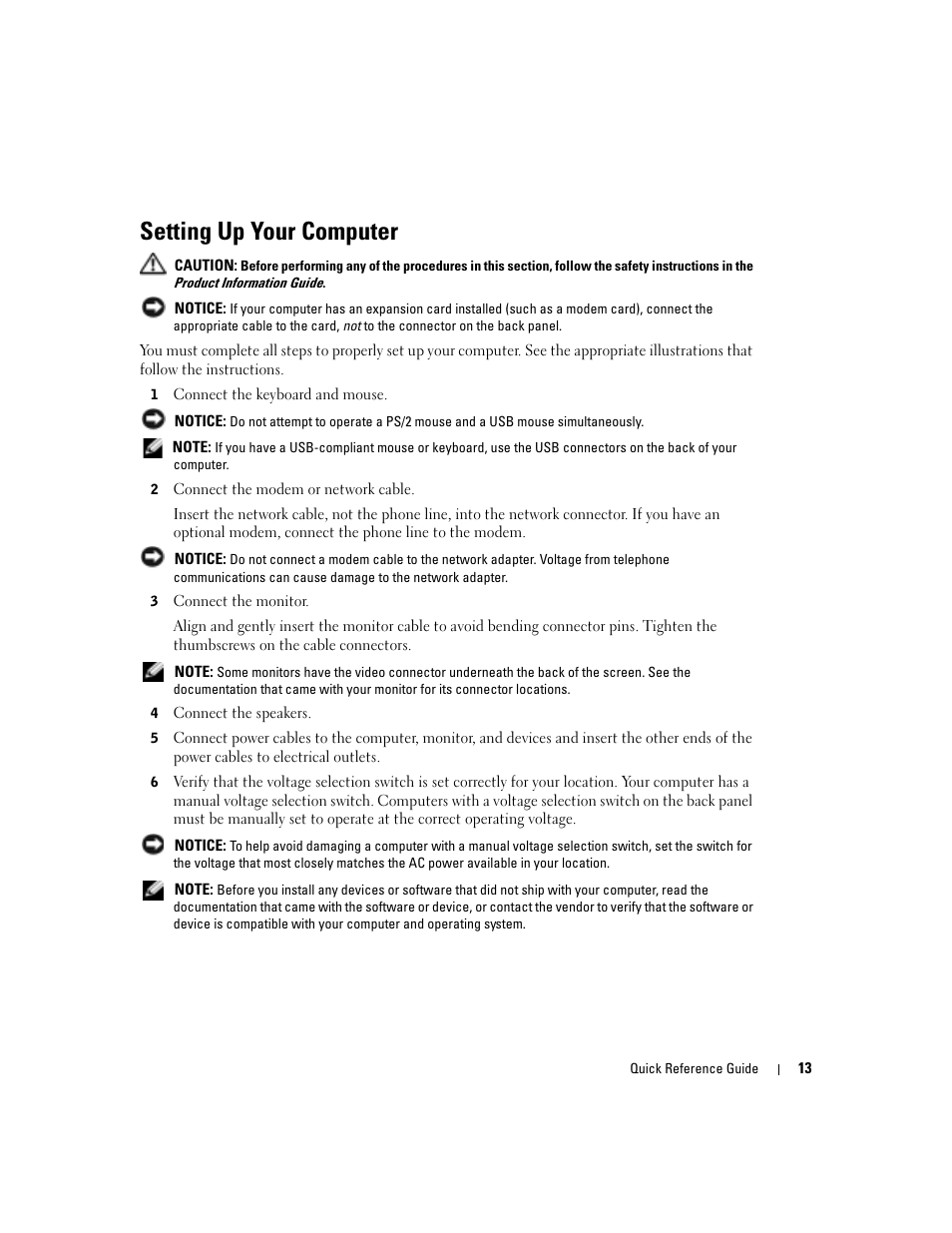 Setting up your computer | Dell OptiPlex 170L User Manual | Page 13 / 128