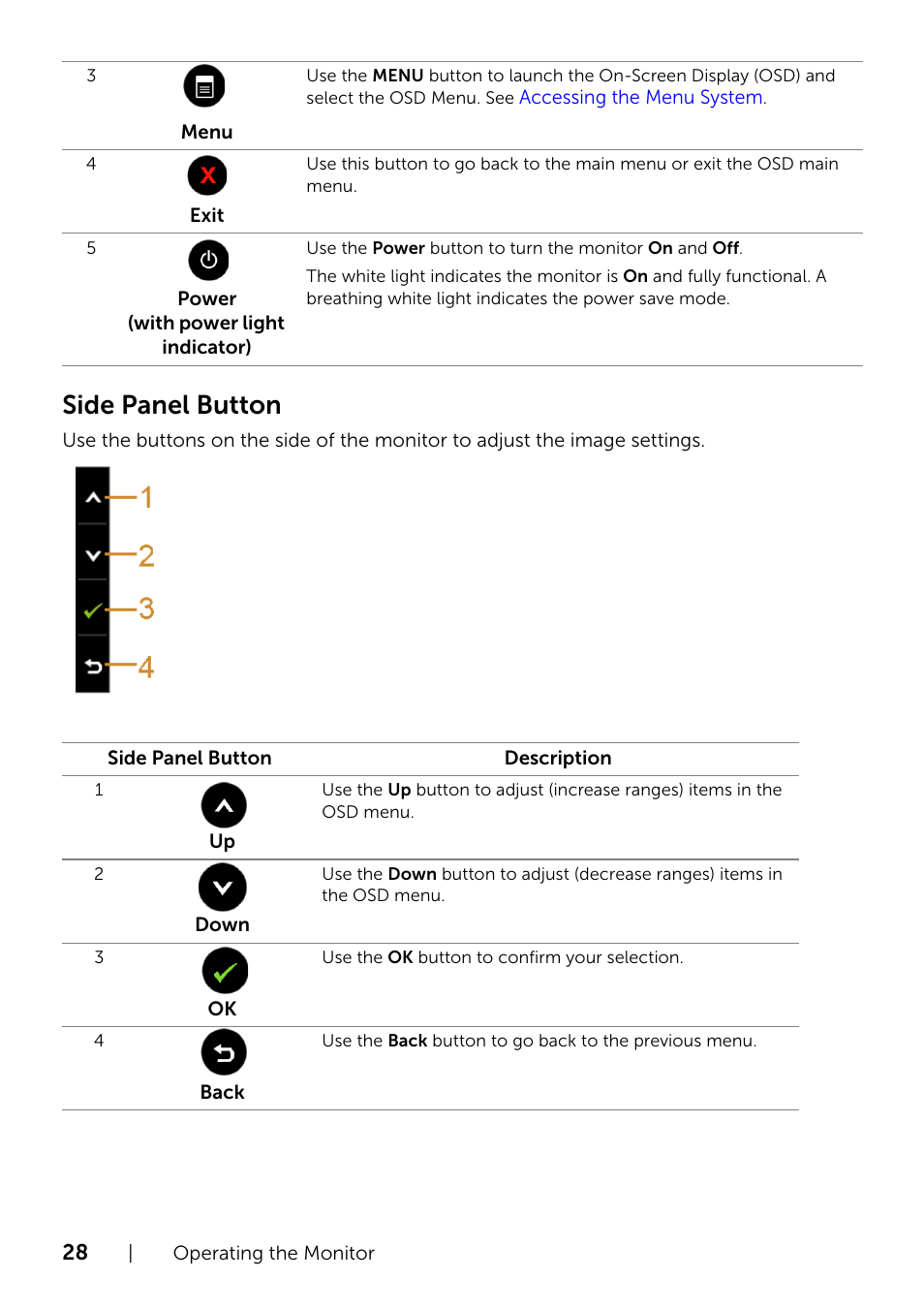 Side panel button | Dell S2240T 21.5 Multi-Touch Monitor with LED User Manual | Page 28 / 50