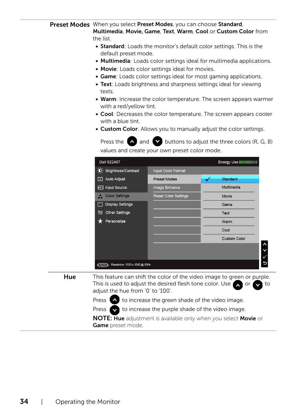Dell S2240T 21.5 Multi-Touch Monitor with LED User Manual | Page 34 / 50