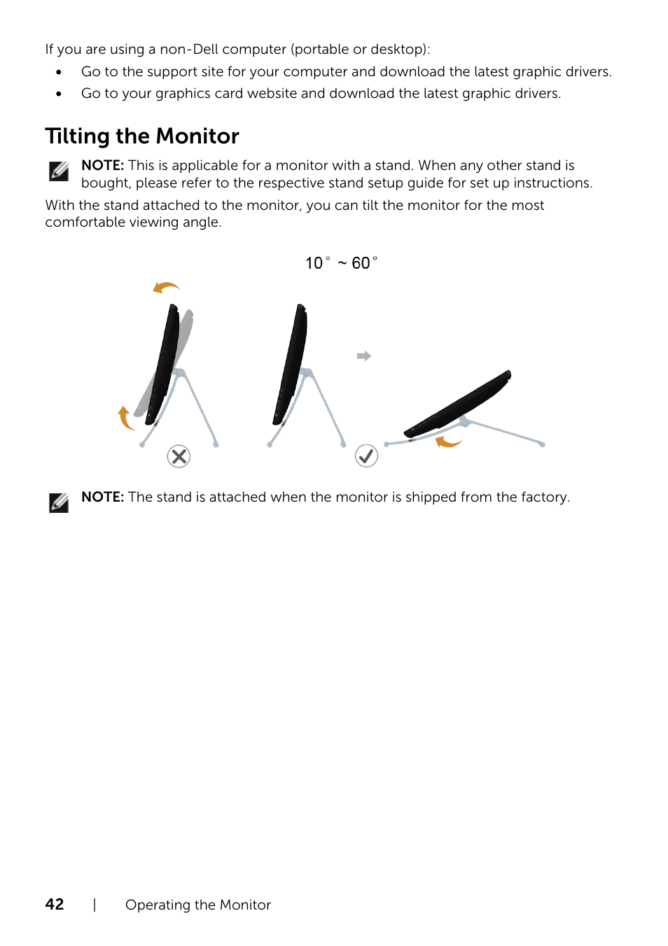 Tilting the monitor | Dell S2240T 21.5 Multi-Touch Monitor with LED User Manual | Page 42 / 50