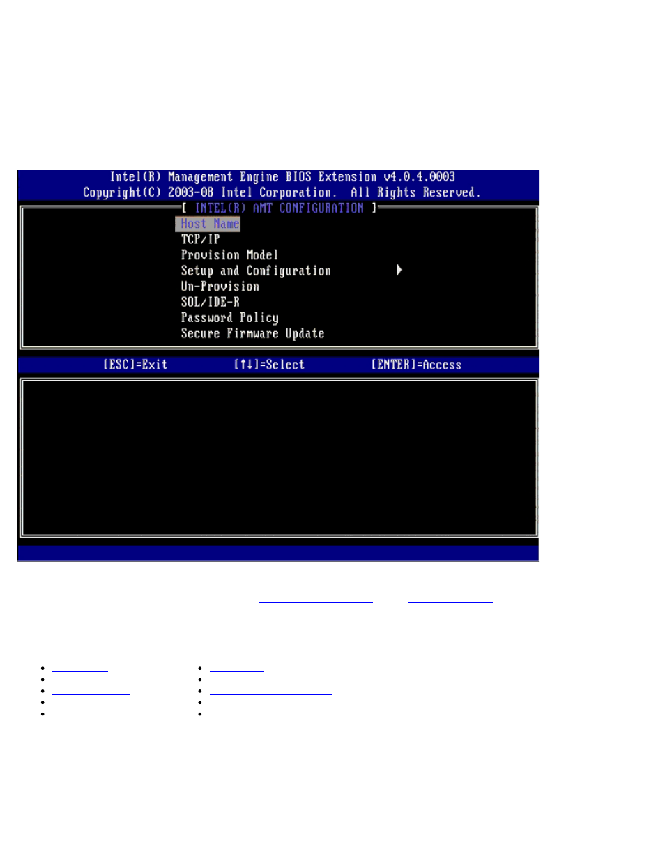 Amt configuration menu, Menu options, Host name | Dell Precision M2400 (Mid 2008) User Manual | Page 13 / 143