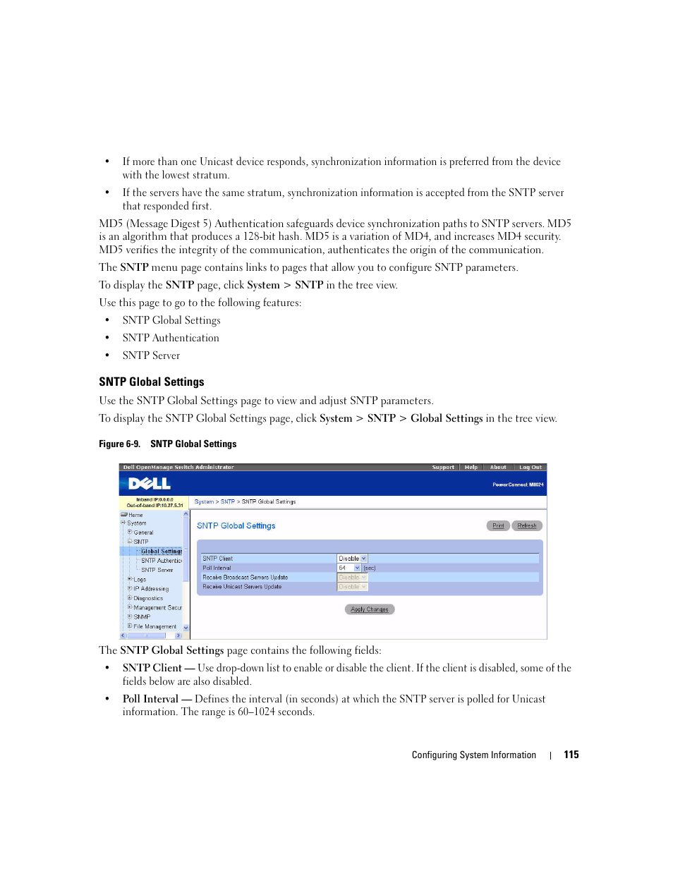 Sntp global settings | Dell POWEREDGE M1000E User Manual | Page 117 / 737